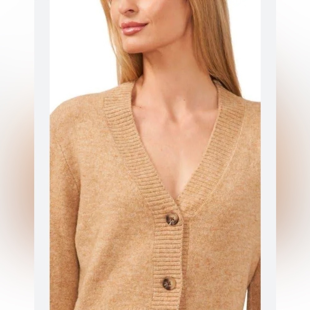 CECE Tan knit 3 button crop cardigan size XL - Picture 2 of 14
